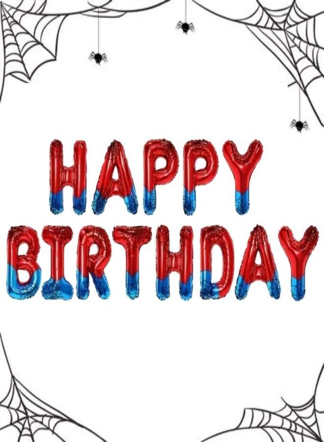 Atpata Funky Blue Red Spider Web Theme Happy Birthday Foil Balloons Set | Alphabet Letters for Superhero Party Decorations Comic Cartoon Theme Kids Birthday Halloween Decor Supplies - Image 1